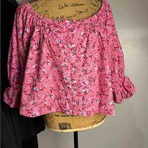 Free People Pink Floral Off-Shoulder Buttoned Blouse